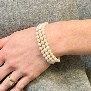 Pearl Bracelet, Authentic Triple Strand 7" with 14kt White Gold Clasp